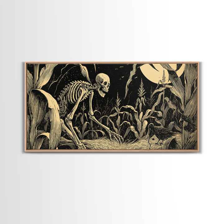 The Cornfield Crawler, Macabre Folk Print Art, Wide Panoramic Art, Dark Fantasy Wall Art, Framed Canvas Print, Gothic Home Decor