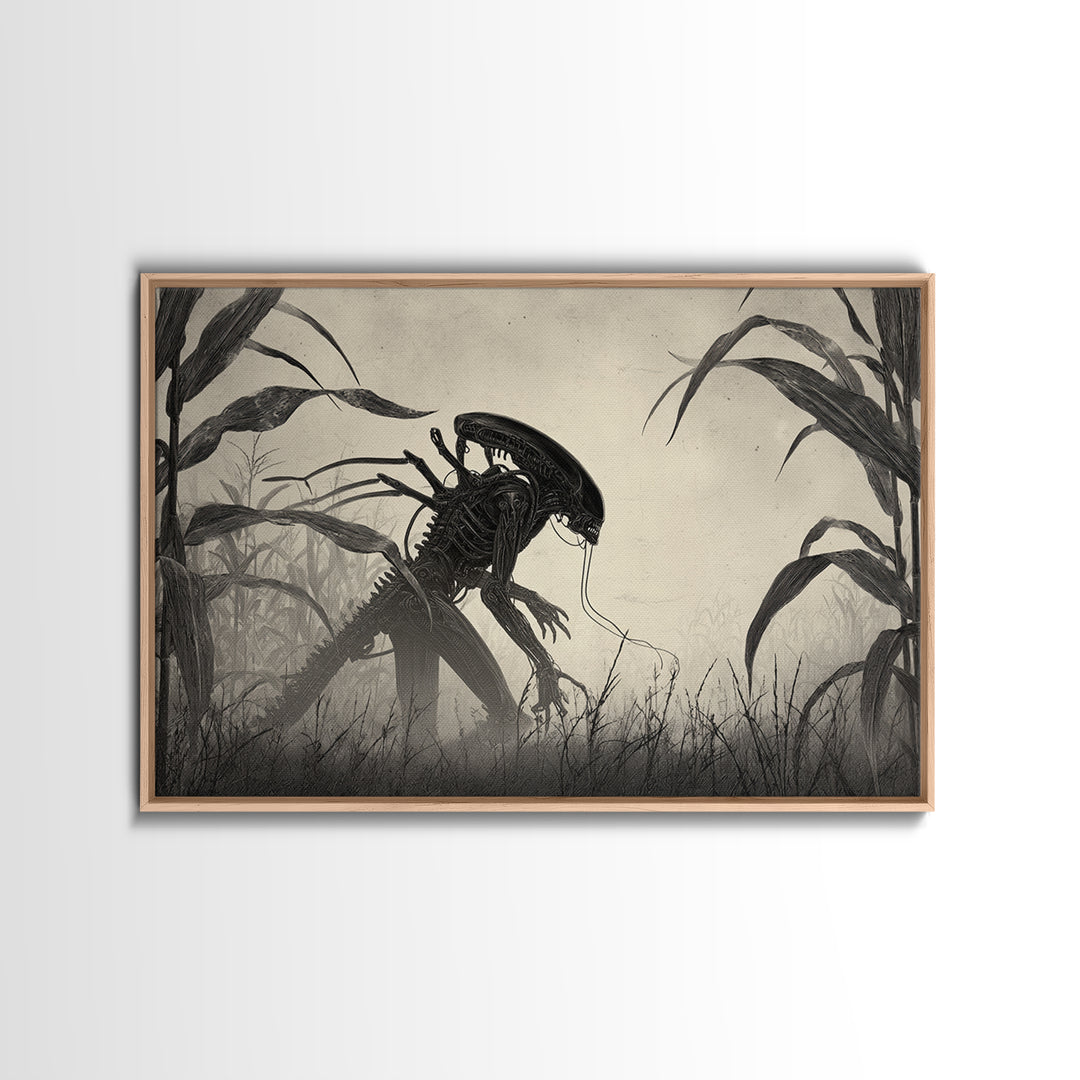 The Cornfield Crawler, Biomechanical Horror Art, Landscape Wall Art, Macabre Wall Art, Canvas Print, Halloween Wall Art, Spooky Wall Decor