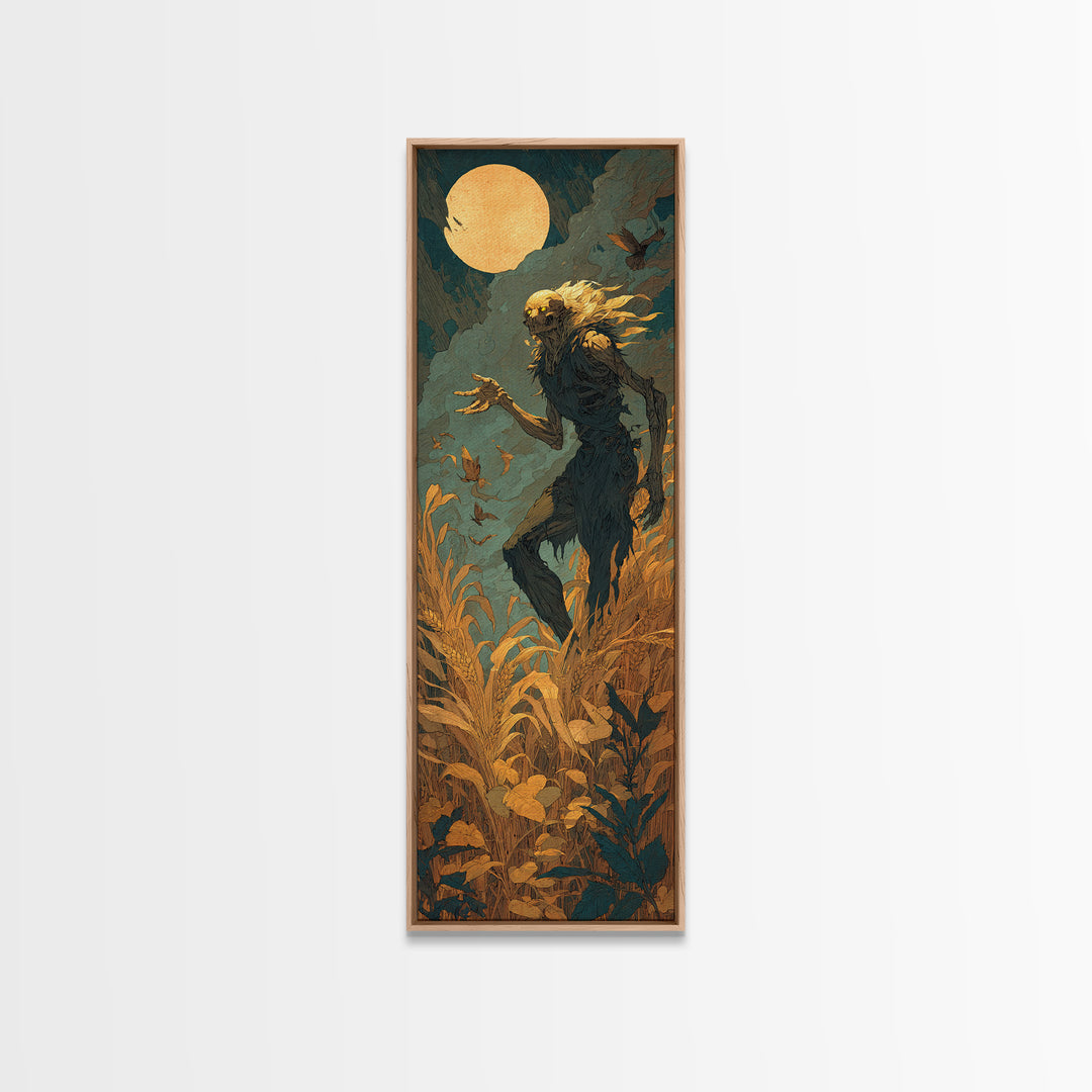 The Harvest Demon, Visionary Gothic Art, Tall Narrow Wall Art, Dark Halloween Decor, Canvas Print, Halloween Wall Art