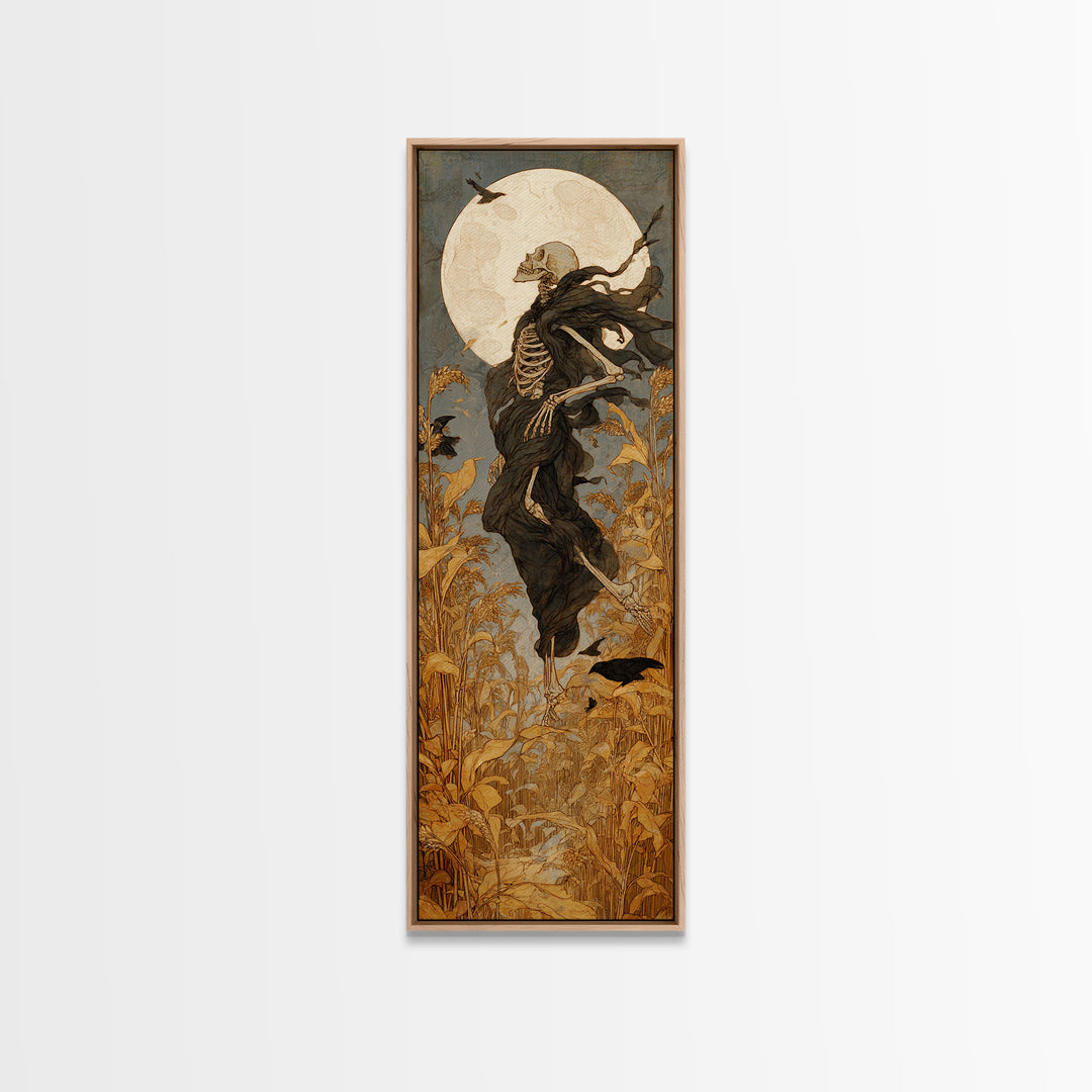 The Harvest Demon, Decadent Gothic Art, Tall Narrow Wall Art, Dark Halloween Decor, Framed Canvas Print, Halloween Wall Art