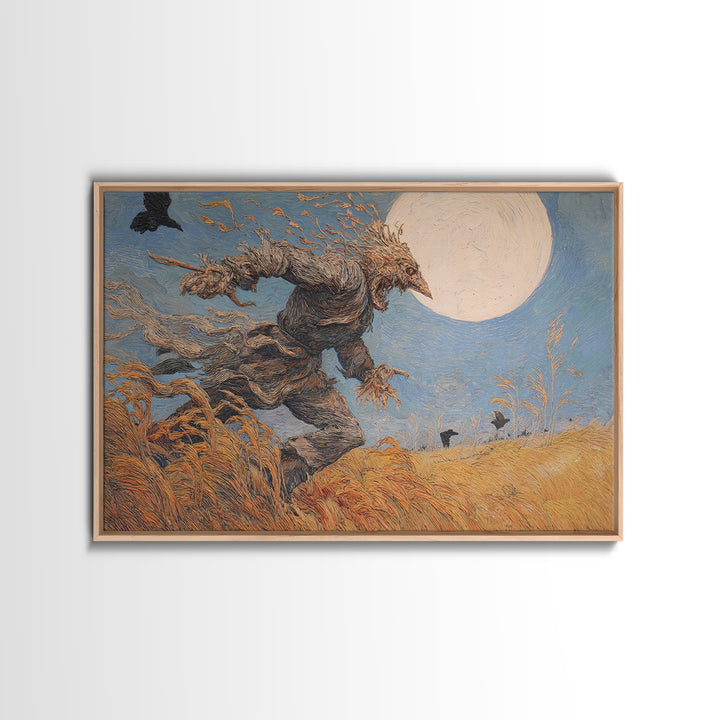 The Harvest Demon, Expressionist Gothic Art, Landscape Wall Art, Dark Halloween Decor, Framed Canvas Print, Halloween Wall Art