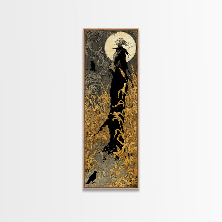 The Harvest Demon, Decadent Line Art, Tall Narrow Wall Art, Macabre Wall Art, Canvas Print, Halloween Wall Art, Dark Fantasy Art