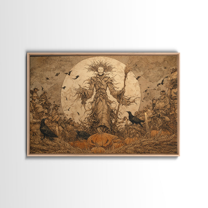 The Harvest Demon, Gothic Storybook Art, Landscape Wall Art, Dark Halloween Decor, Framed Canvas Print, Halloween Wall Art