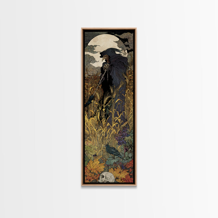The Harvest Demon, Stained Glass Gothic Art, Tall Narrow Wall Art, Gothic Horror Wall Art, Canvas Print, Halloween Wall Art