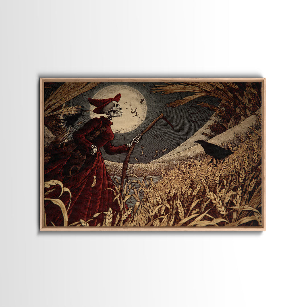 The Harvest Demon, Macabre Folk Print Art, Landscape Wall Art, Macabre Wall Art, Canvas Print, Halloween Wall Art