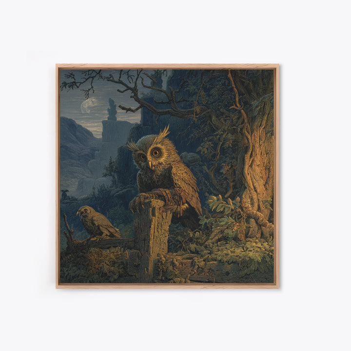The Owl-Faced Omen, Baroque Witchcraft Art, Square Wall Art, Dark Fantasy Wall Art, Framed Canvas Print, Halloween Wall Art
