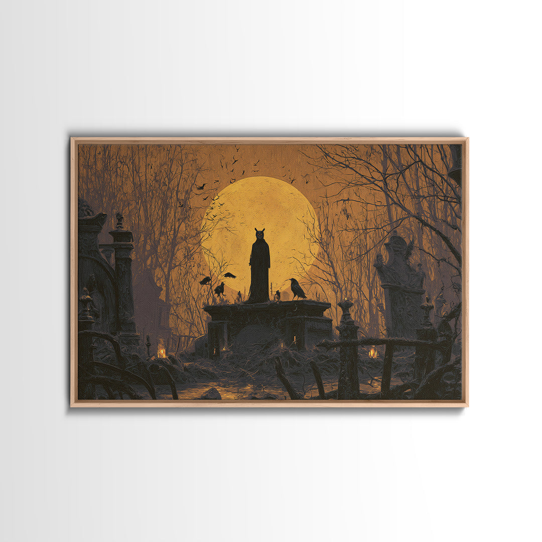 The Owl-Faced Omen, Romantic Gothic Landscape, Landscape Wall Art, Dark Halloween Decor, Canvas Print, Halloween Wall Art