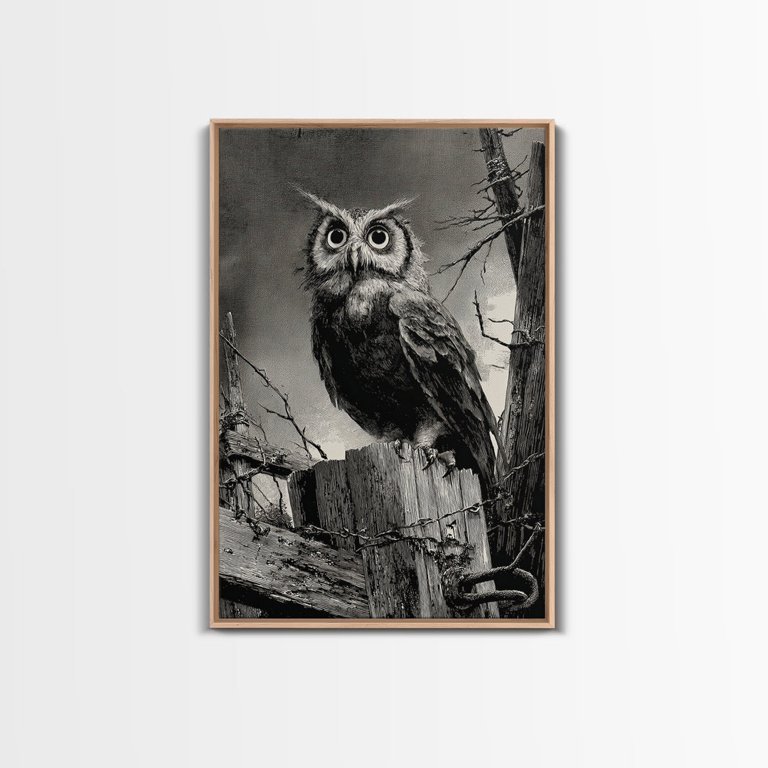 The Owl-Faced Omen, Decadent Gothic Art, Vertical Wall Art, Dark Fantasy Wall Art, Framed Canvas Print, Halloween Wall Art