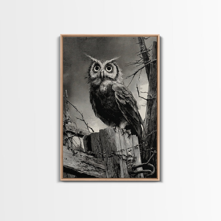 The Owl-Faced Omen, Decadent Gothic Art, Vertical Wall Art, Dark Fantasy Wall Art, Framed Canvas Print, Halloween Wall Art