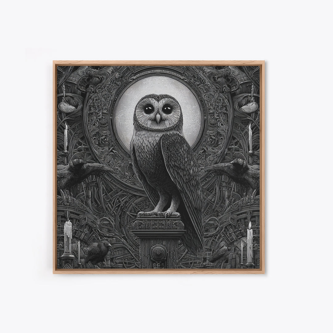 The Owl-Faced Omen, Biomechanical Horror Art, Square Wall Art, Gothic Horror Wall Art, Canvas Print, Halloween Wall Art, Statement Wall Art