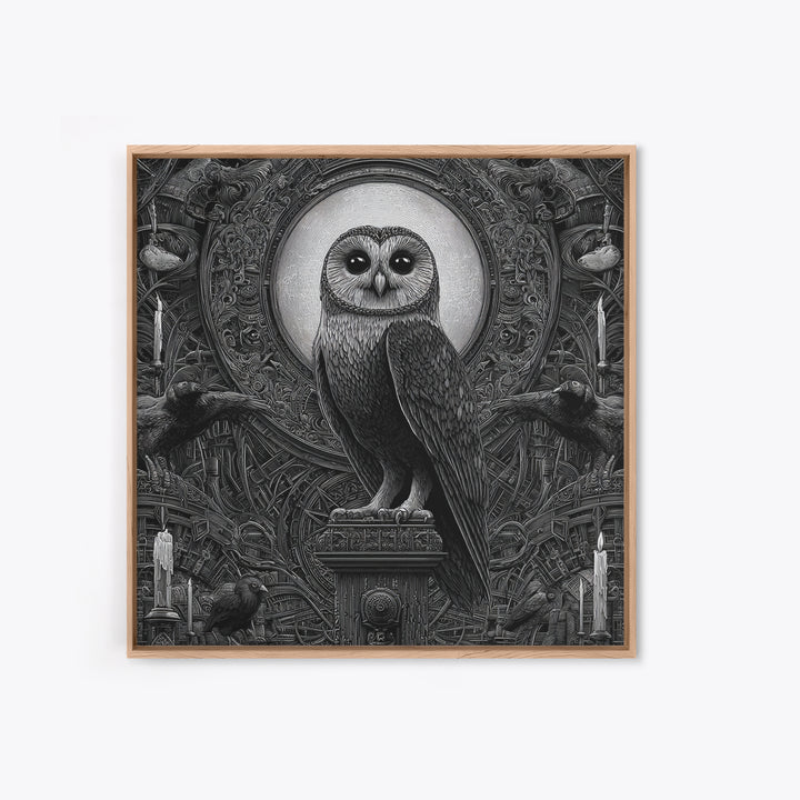 The Owl-Faced Omen, Biomechanical Horror Art, Square Wall Art, Gothic Horror Wall Art, Canvas Print, Halloween Wall Art, Statement Wall Art