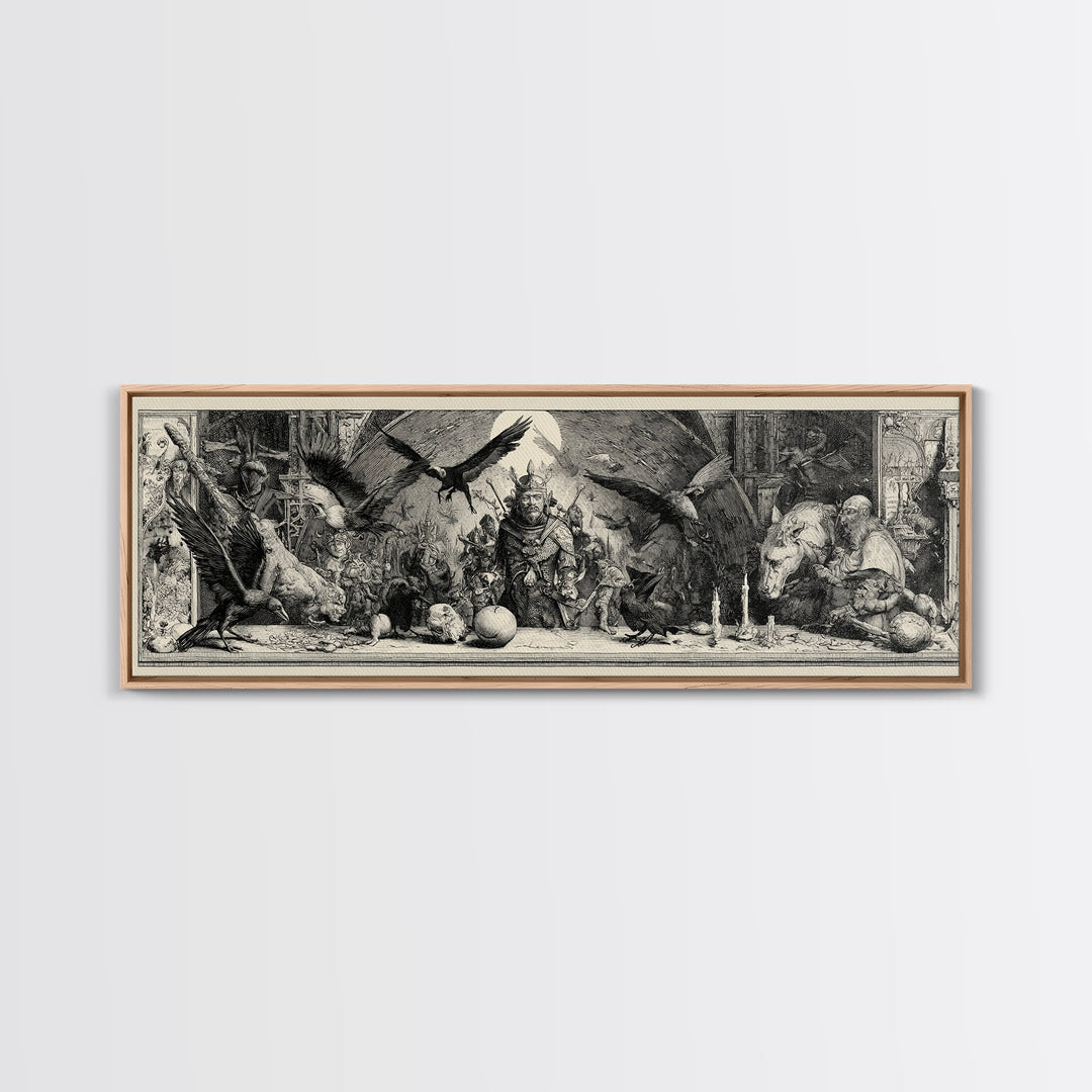 The Bat-Winged Imp, Renaissance Engraving Art, Extra Wide Wall Art, Dark Fantasy Wall Art, Canvas Print, Halloween Wall Art