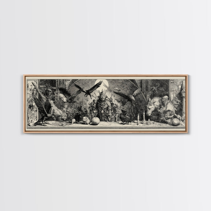 The Bat-Winged Imp, Renaissance Engraving Art, Extra Wide Wall Art, Dark Fantasy Wall Art, Canvas Print, Halloween Wall Art