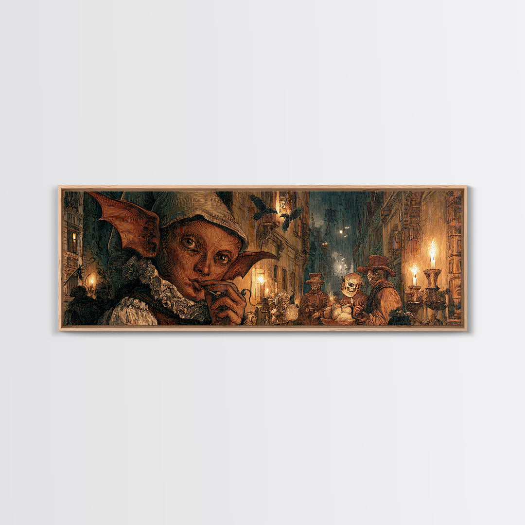 The Bat-Winged Imp, Danse Macabre Art, Extra Wide Wall Art, Macabre Wall Art, Canvas Print, Halloween Wall Art