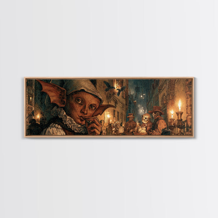 The Bat-Winged Imp, Danse Macabre Art, Extra Wide Wall Art, Macabre Wall Art, Canvas Print, Halloween Wall Art
