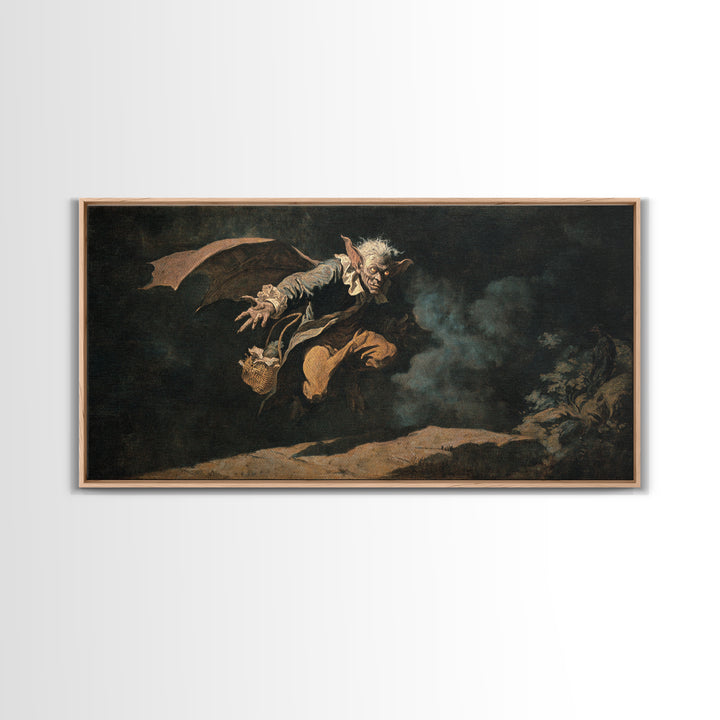 The Bat-Winged Imp, Dark Romantic Horror Art, Wide Panoramic Art, Dark Fantasy Wall Art, Canvas Print, Halloween Wall Art