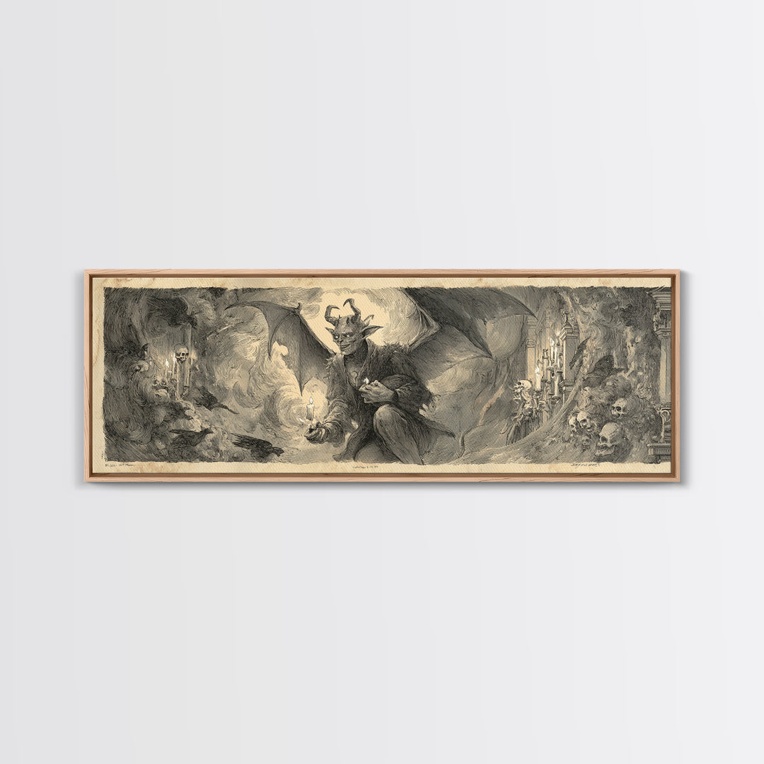 The Bat-Winged Imp, Decadent Gothic Art, Extra Wide Wall Art, Dark Halloween Decor, Canvas Print, Halloween Wall Art