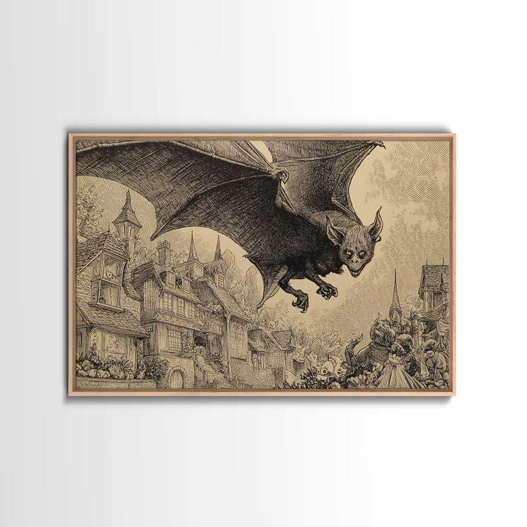 The Bat-Winged Imp, Victorian Macabre Art, Landscape Wall Art, Gothic Horror Wall Art, Framed Canvas Print, Halloween Wall Art