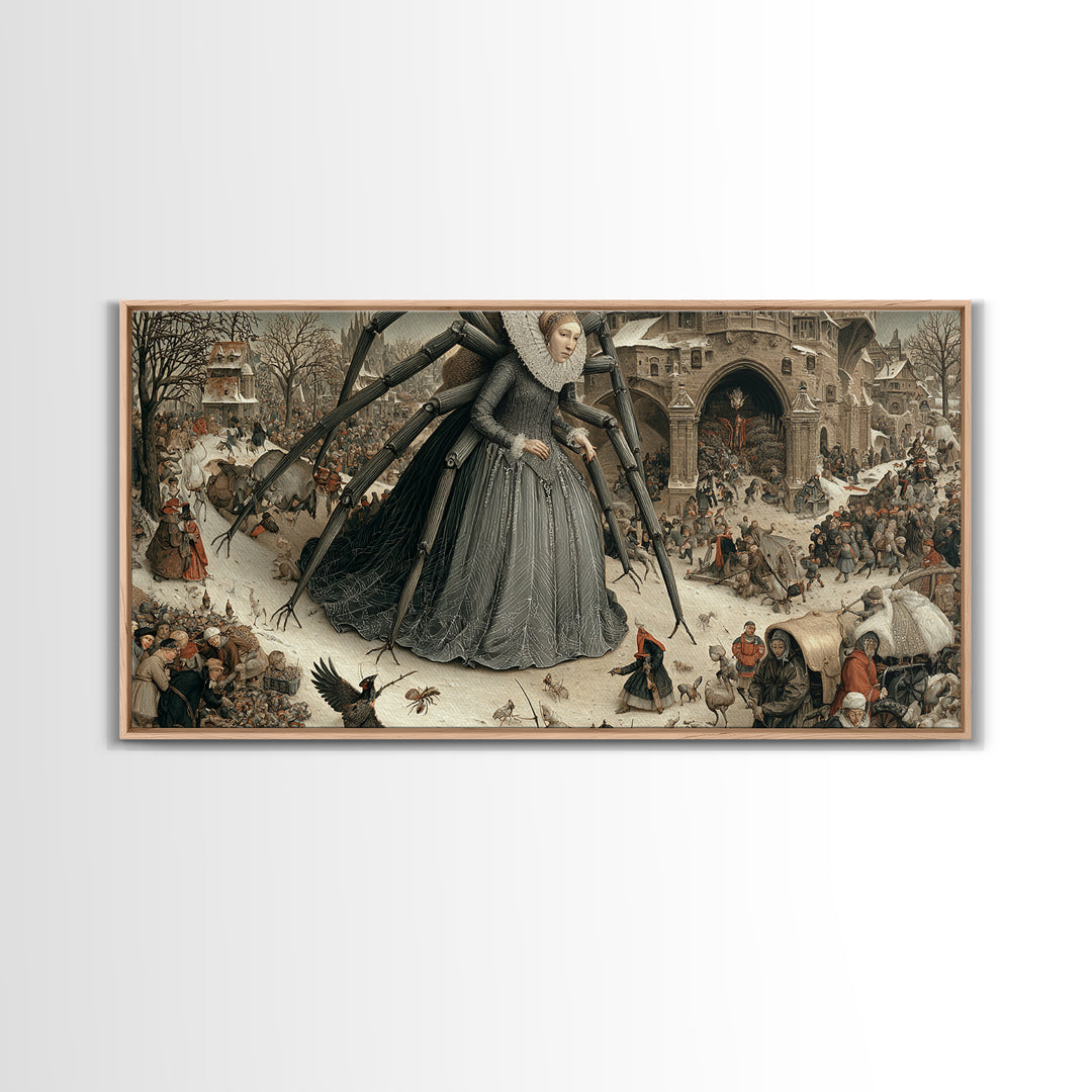 The Spider Queen, Northern Renaissance Horror, Wide Panoramic Art, Gothic Horror Wall Art, Canvas Print, Halloween Wall Art