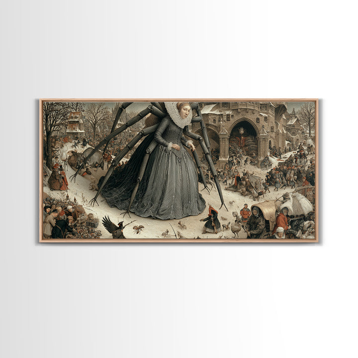 The Spider Queen, Northern Renaissance Horror, Wide Panoramic Art, Gothic Horror Wall Art, Canvas Print, Halloween Wall Art