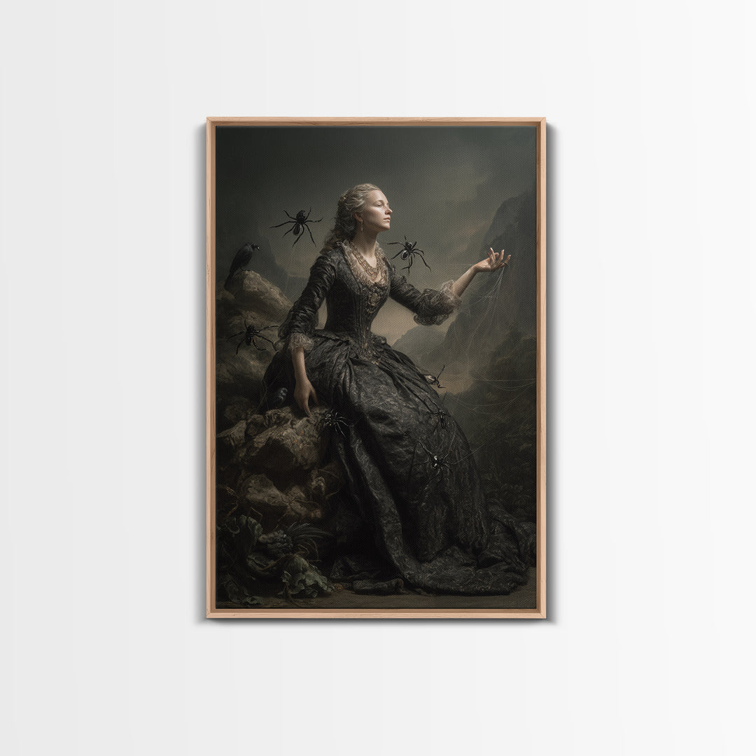 The Spider Queen, Baroque Witchcraft Art, Vertical Wall Art, Dark Halloween Decor, Canvas Print, Halloween Wall Art, Dark Fantasy Art