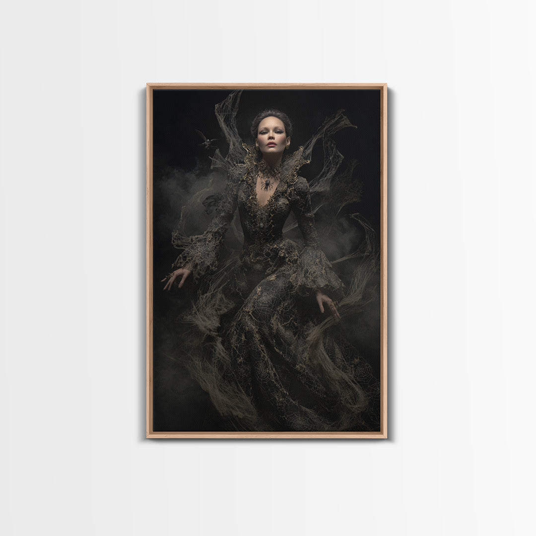 The Spider Queen, Dark Romantic Horror Art, Vertical Wall Art, Dark Fantasy Wall Art, Framed Canvas Print, Halloween Wall Art