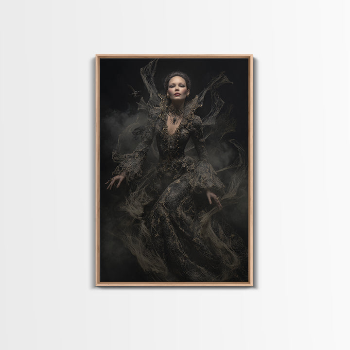 The Spider Queen, Dark Romantic Horror Art, Vertical Wall Art, Dark Fantasy Wall Art, Framed Canvas Print, Halloween Wall Art
