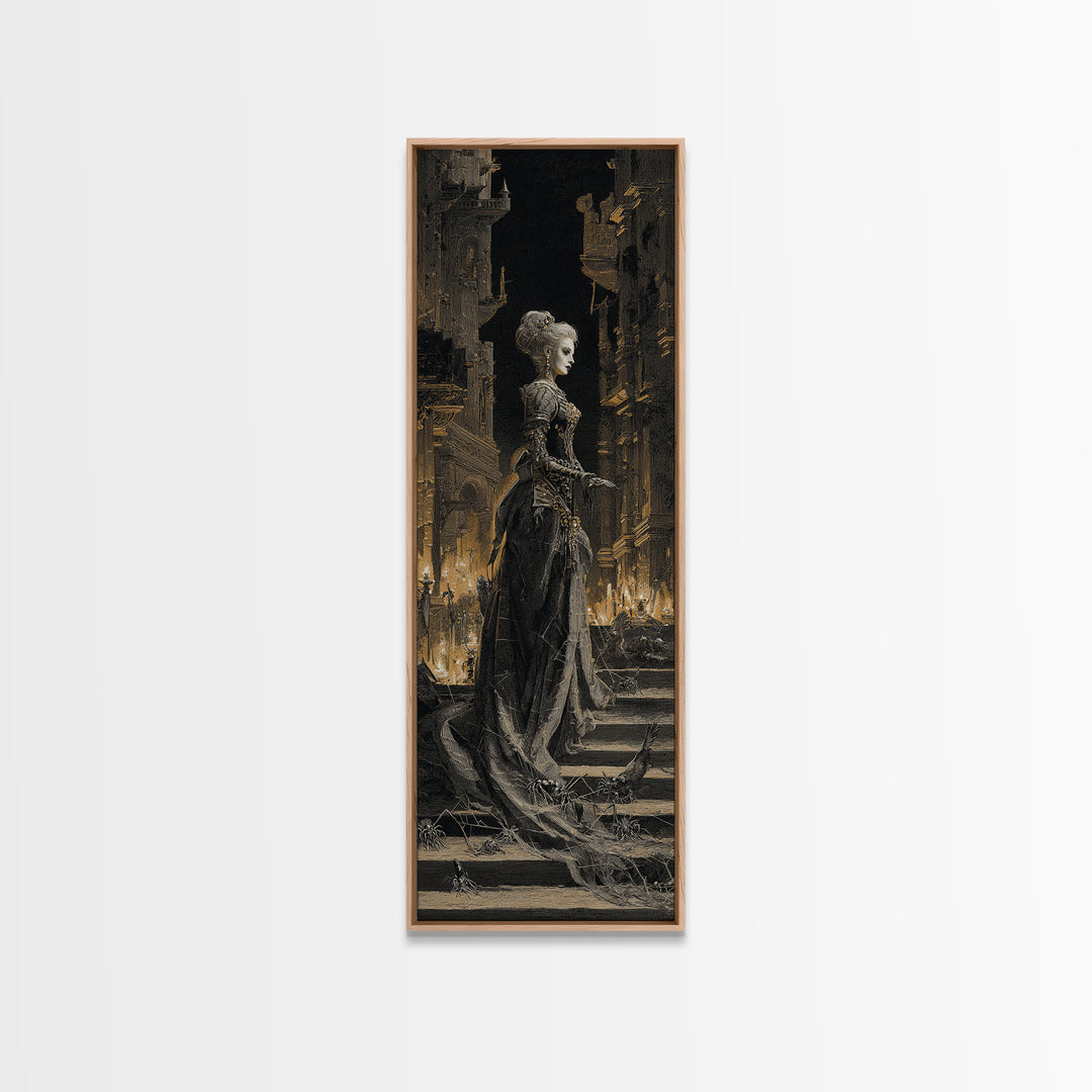 The Spider Queen, Architectural Etching Art, Tall Narrow Wall Art, Dark Fantasy Wall Art, Canvas Print, Halloween Wall Art