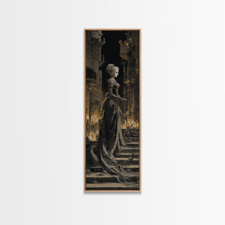 The Spider Queen, Architectural Etching Art, Tall Narrow Wall Art, Dark Fantasy Wall Art, Canvas Print, Halloween Wall Art