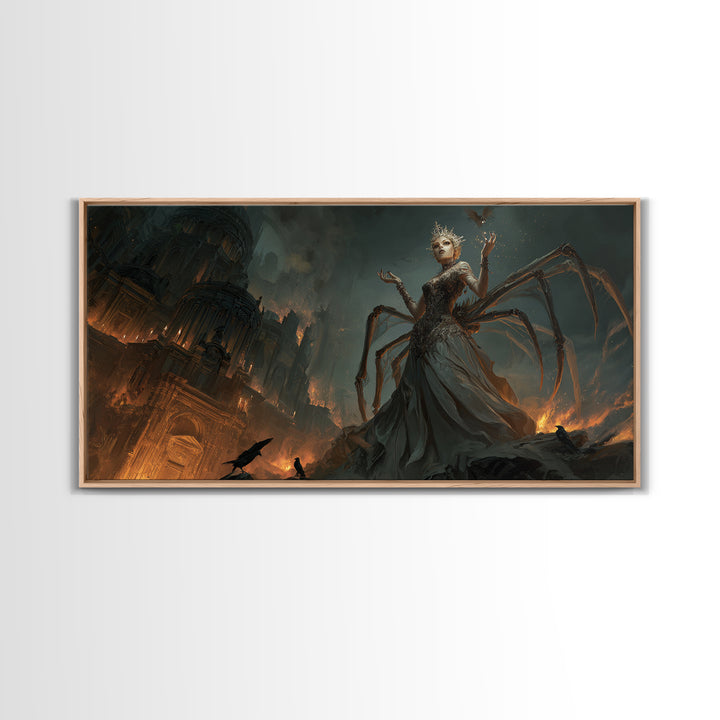 The Spider Queen, Apocalyptic Romantic Art, Wide Panoramic Art, Dark Fantasy Wall Art, Canvas Print, Halloween Wall Art, Gothic Home Decor