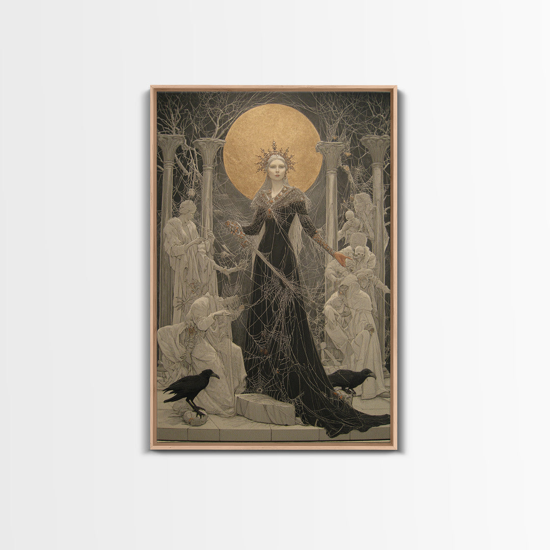 The Spider Queen, Symbolist Death Art, Vertical Wall Art, Gothic Horror Wall Art, Framed Canvas Print, Halloween Wall Art