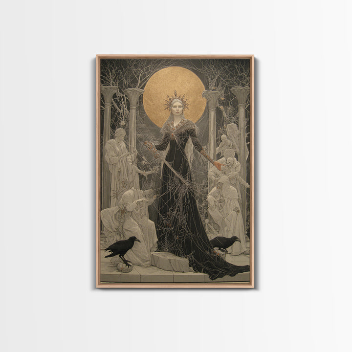 The Spider Queen, Symbolist Death Art, Vertical Wall Art, Gothic Horror Wall Art, Framed Canvas Print, Halloween Wall Art