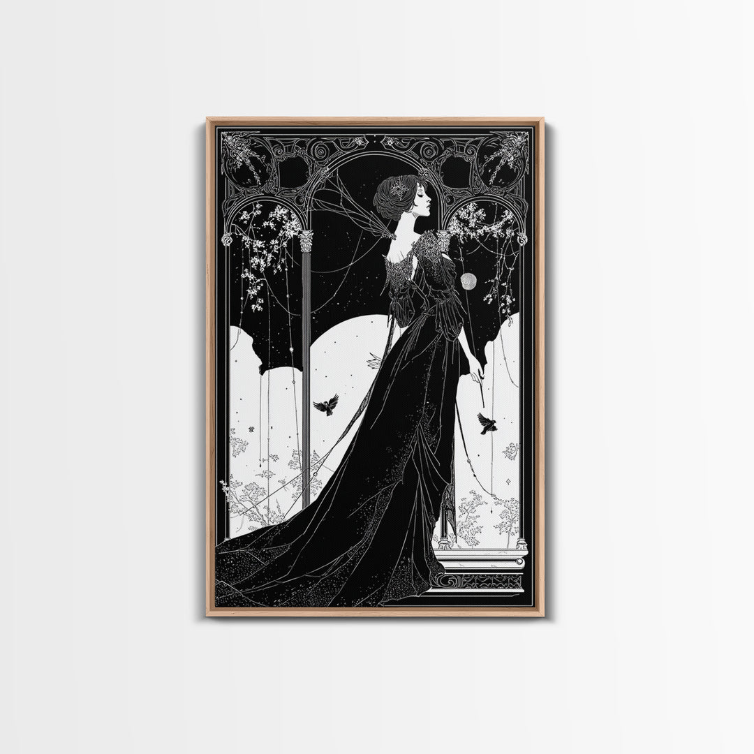 The Spider Queen, Decadent Line Art, Vertical Wall Art, Macabre Wall Art, Canvas Print, Halloween Wall Art, Dark Fantasy Art