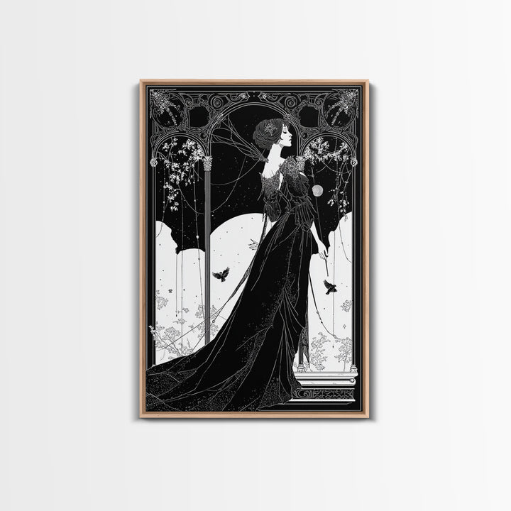 The Spider Queen, Decadent Line Art, Vertical Wall Art, Macabre Wall Art, Canvas Print, Halloween Wall Art, Dark Fantasy Art