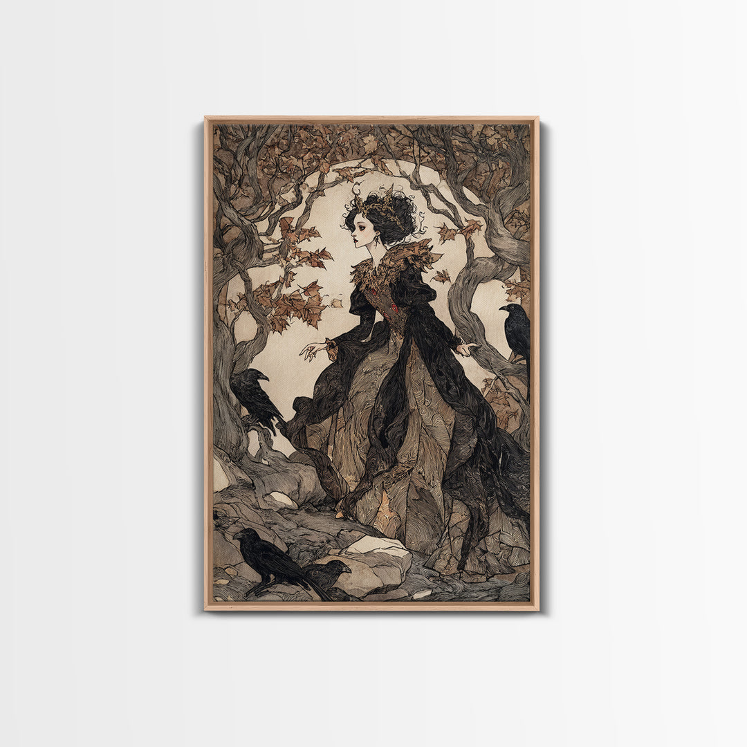 The Spider Queen, Gothic Storybook Art, Vertical Wall Art, Macabre Wall Art, Framed Canvas Print, Halloween Wall Art, Halloween Decor