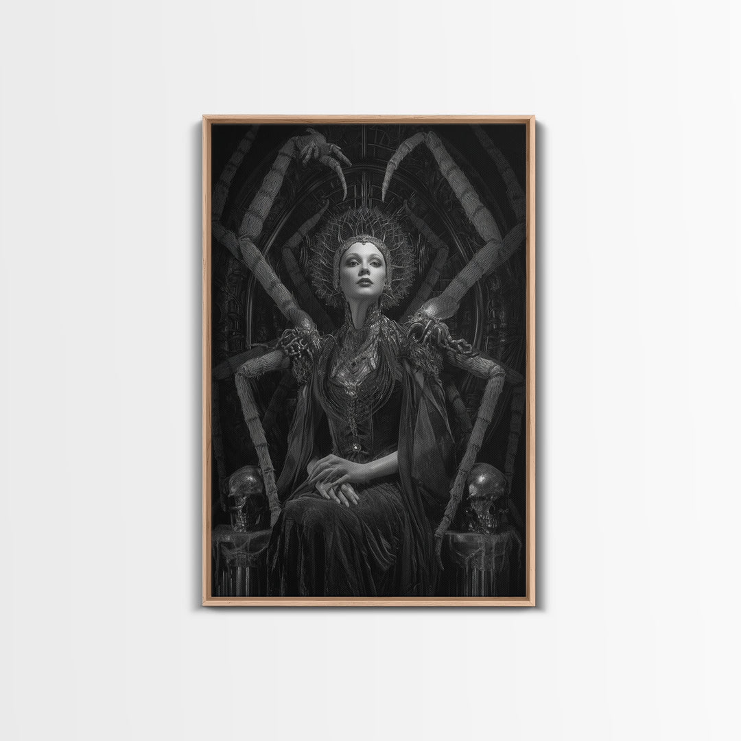 The Spider Queen, Biomechanical Horror Art, Vertical Wall Art, Dark Halloween Decor, Framed Canvas Print, Halloween Wall Art