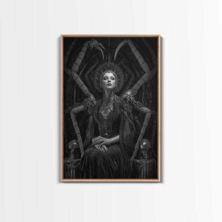 The Spider Queen, Biomechanical Horror Art, Vertical Wall Art, Dark Halloween Decor, Framed Canvas Print, Halloween Wall Art