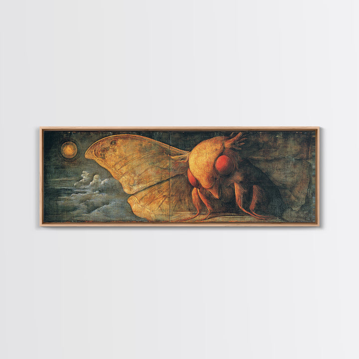 The Red-Eyed Moth Creature, Dark Renaissance Art, Extra Wide Wall Art, Dark Fantasy Wall Art, Canvas Print, Halloween Wall Art