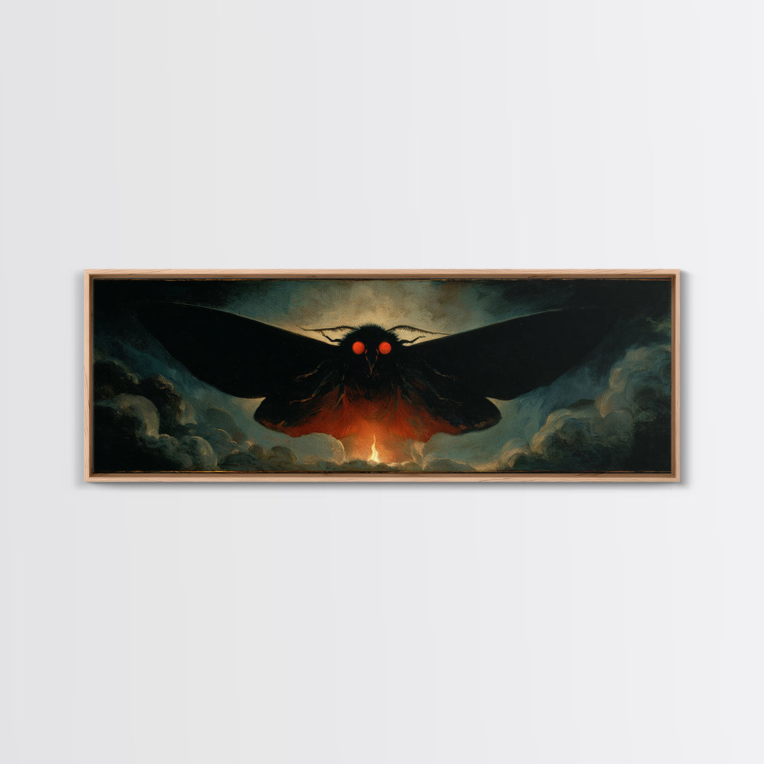 The Red-Eyed Moth Creature, Visionary Gothic Art, Extra Wide Wall Art, Dark Fantasy Wall Art, Framed Canvas Print, Halloween Wall Art