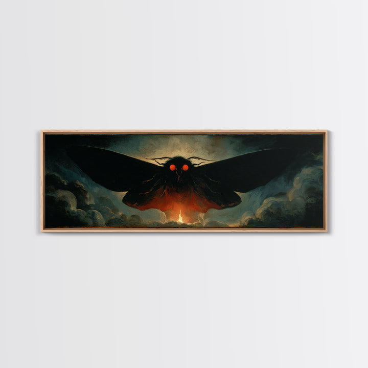 The Red-Eyed Moth Creature, Visionary Gothic Art, Extra Wide Wall Art, Dark Fantasy Wall Art, Framed Canvas Print, Halloween Wall Art