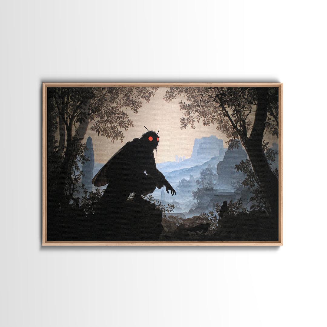 The Red-Eyed Moth Creature, Romantic Gothic Landscape, Landscape Wall Art, Gothic Horror Wall Art, Canvas Print, Halloween Decor