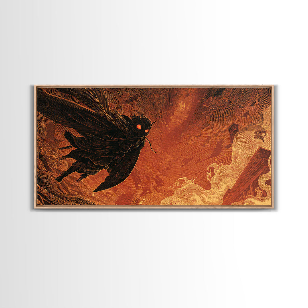 The Red-Eyed Moth Creature, Apocalyptic Romantic Art, Wide Panoramic Art, Macabre Wall Art, Canvas Print, Halloween Wall Art