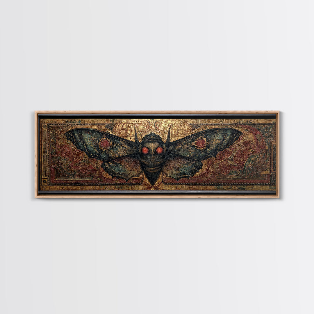 The Red-Eyed Moth Creature, Ornate Symbolist Art, Extra Wide Wall Art, Gothic Horror Wall Art, Canvas Print, Halloween Wall Art