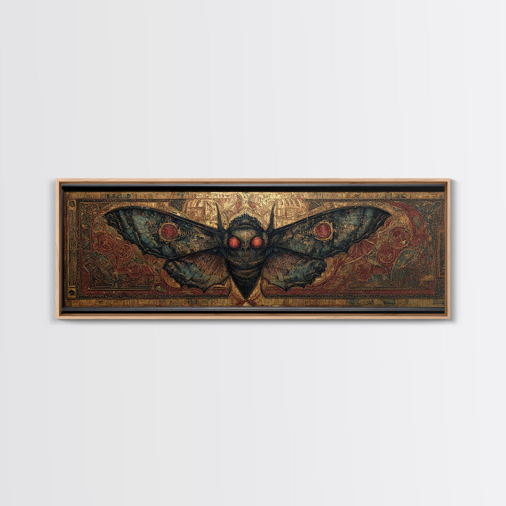 The Red-Eyed Moth Creature, Ornate Symbolist Art, Extra Wide Wall Art, Gothic Horror Wall Art, Canvas Print, Halloween Wall Art