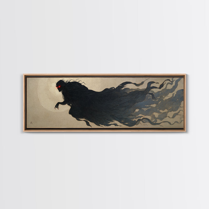 The Red-Eyed Moth Creature, Dark Symbolist Art, Extra Wide Wall Art, Gothic Horror Wall Art, Framed Canvas Print