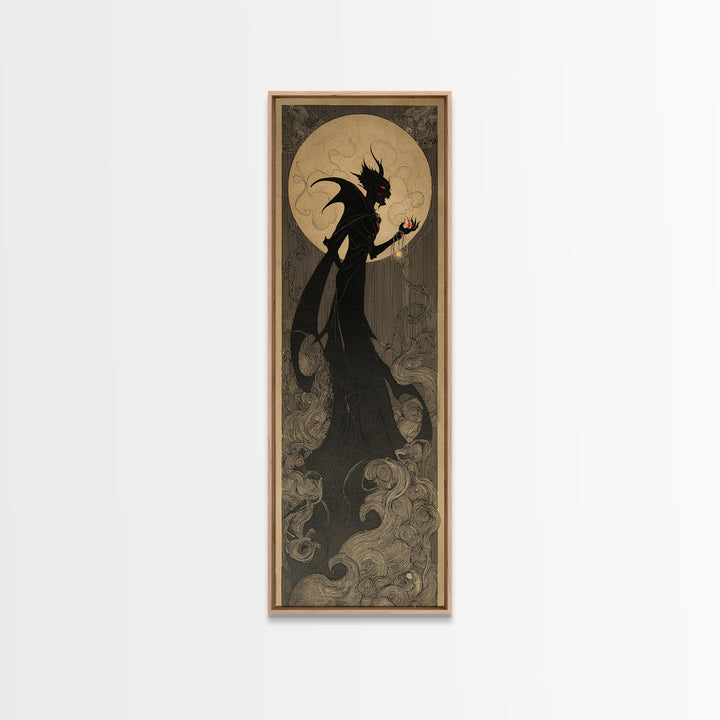 The Red-Eyed Moth Creature, Decadent Line Art, Tall Narrow Wall Art, Gothic Horror Wall Art, Framed Canvas Print