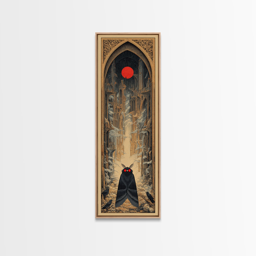 The Red-Eyed Moth Creature, Surreal Apocalyptic Art, Tall Narrow Wall Art, Dark Fantasy Wall Art, Framed Canvas Print
