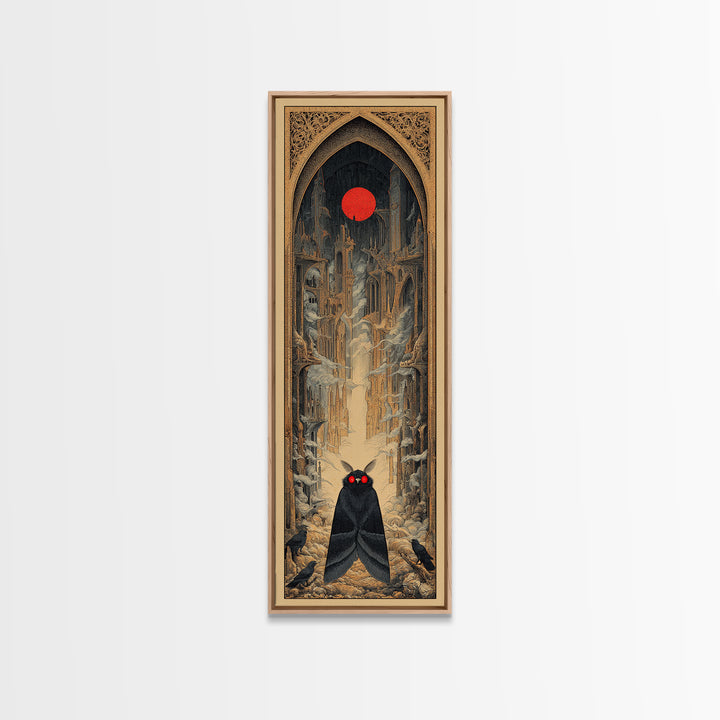 The Red-Eyed Moth Creature, Surreal Apocalyptic Art, Tall Narrow Wall Art, Dark Fantasy Wall Art, Framed Canvas Print
