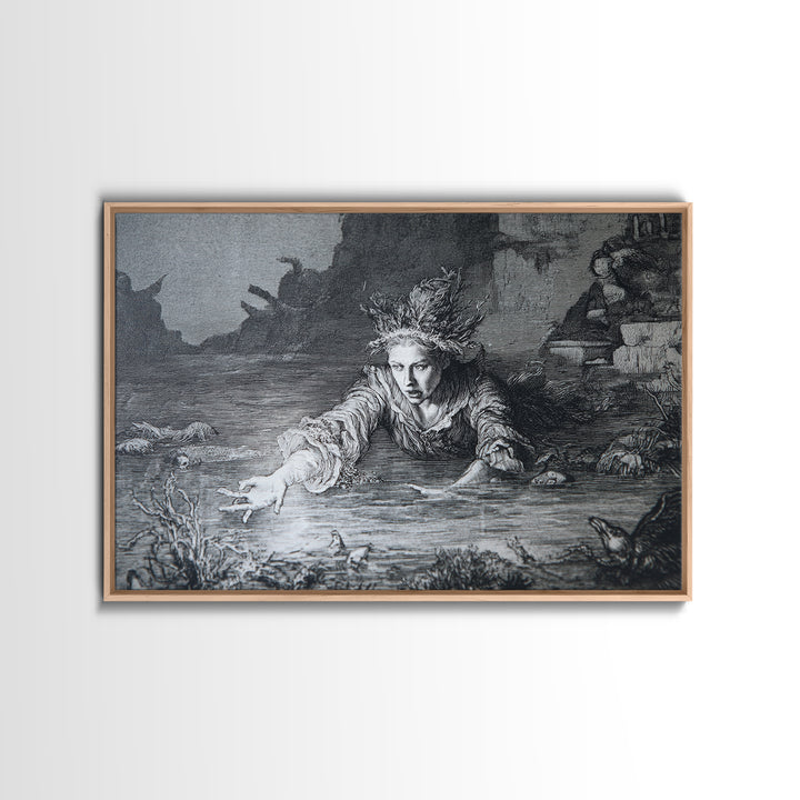 The Lake Phantom, Renaissance Engraving Art, Landscape Wall Art, Macabre Wall Art, Canvas Print, Halloween Wall Art, Halloween Decor