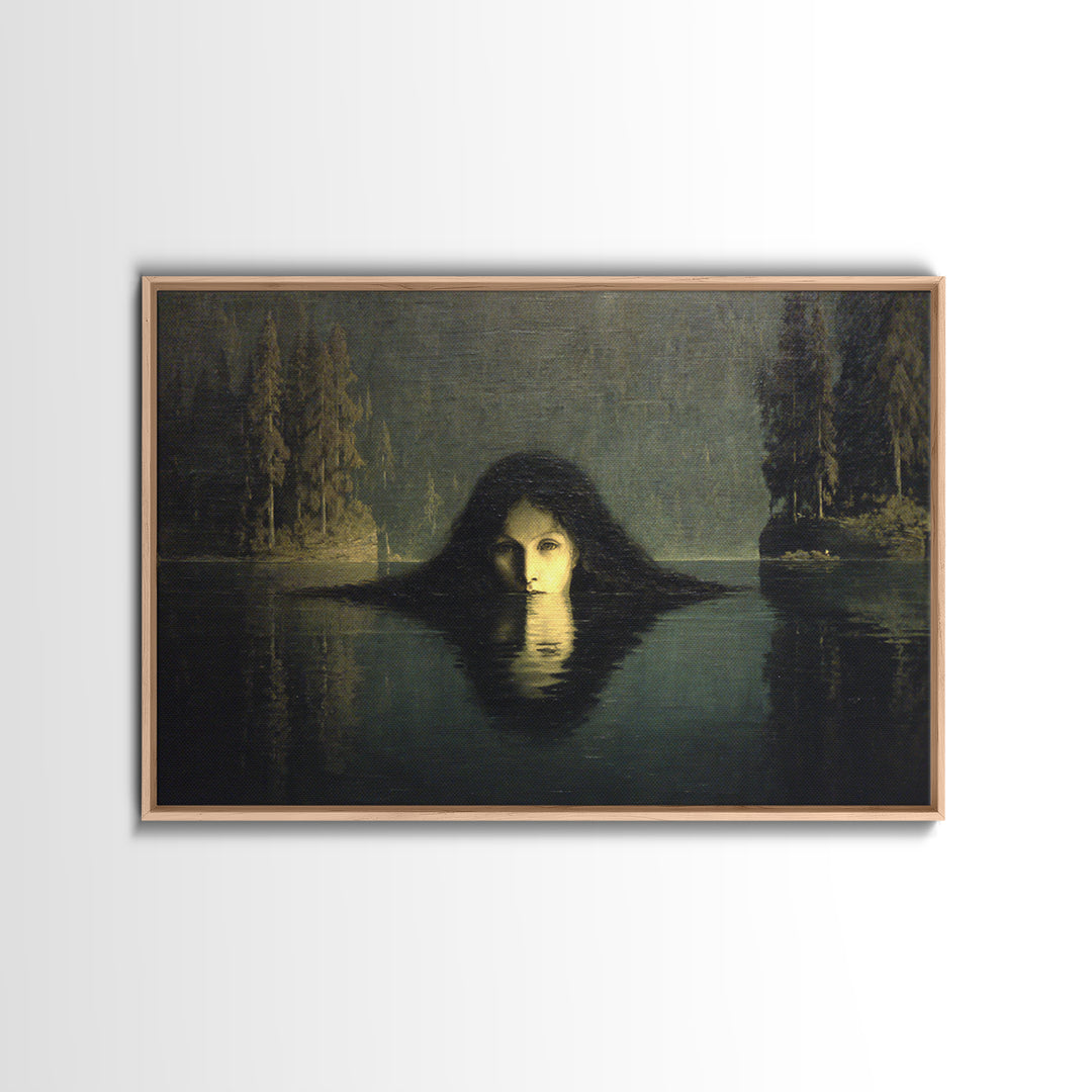 The Lake Phantom, Symbolist Gothic Landscape, Landscape Wall Art, Dark Halloween Decor, Framed Canvas Print, Halloween Wall Art